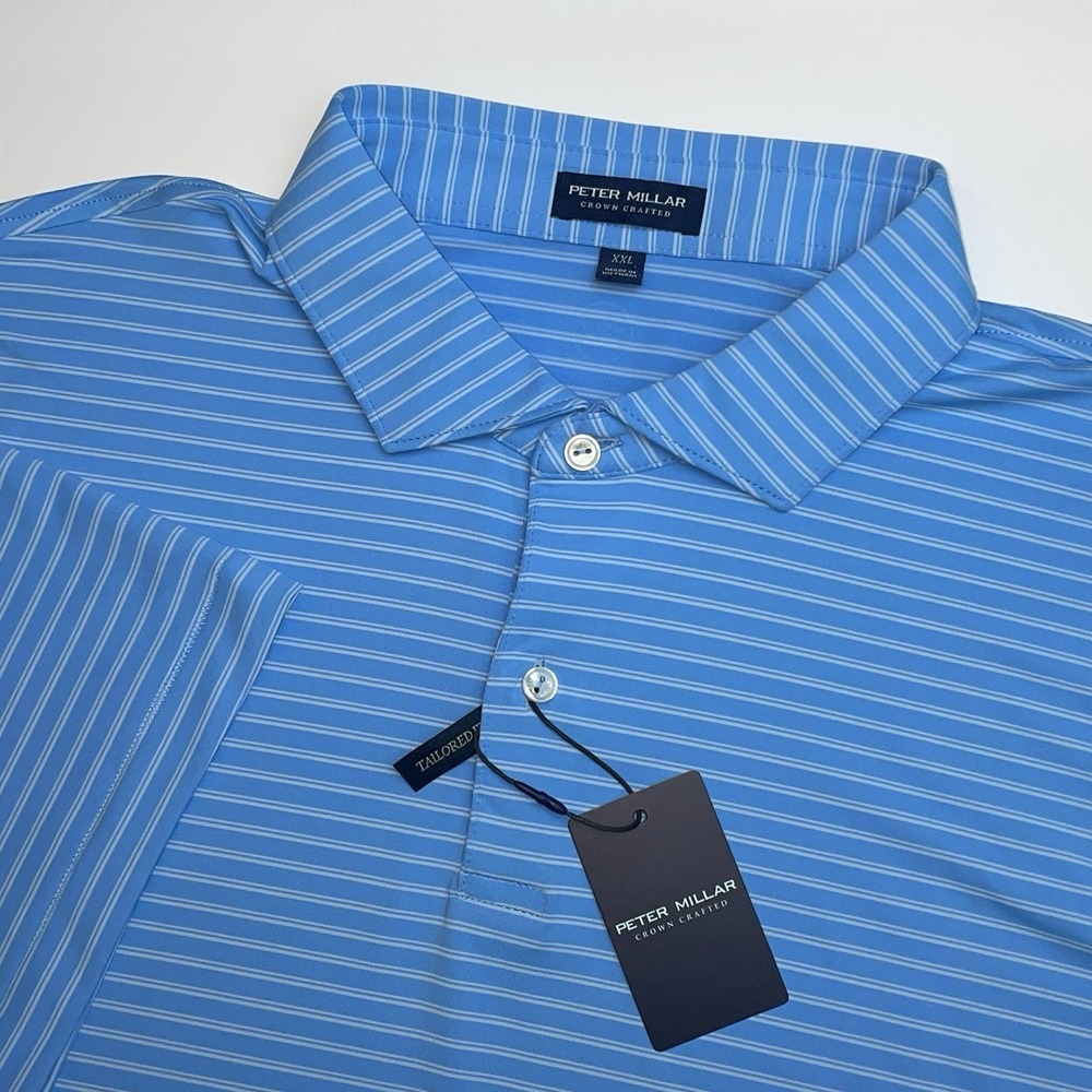 NEW Peter Millar Polo Shirt Mens XXL Blue Topaz Bridge Performance Jersey Stripe